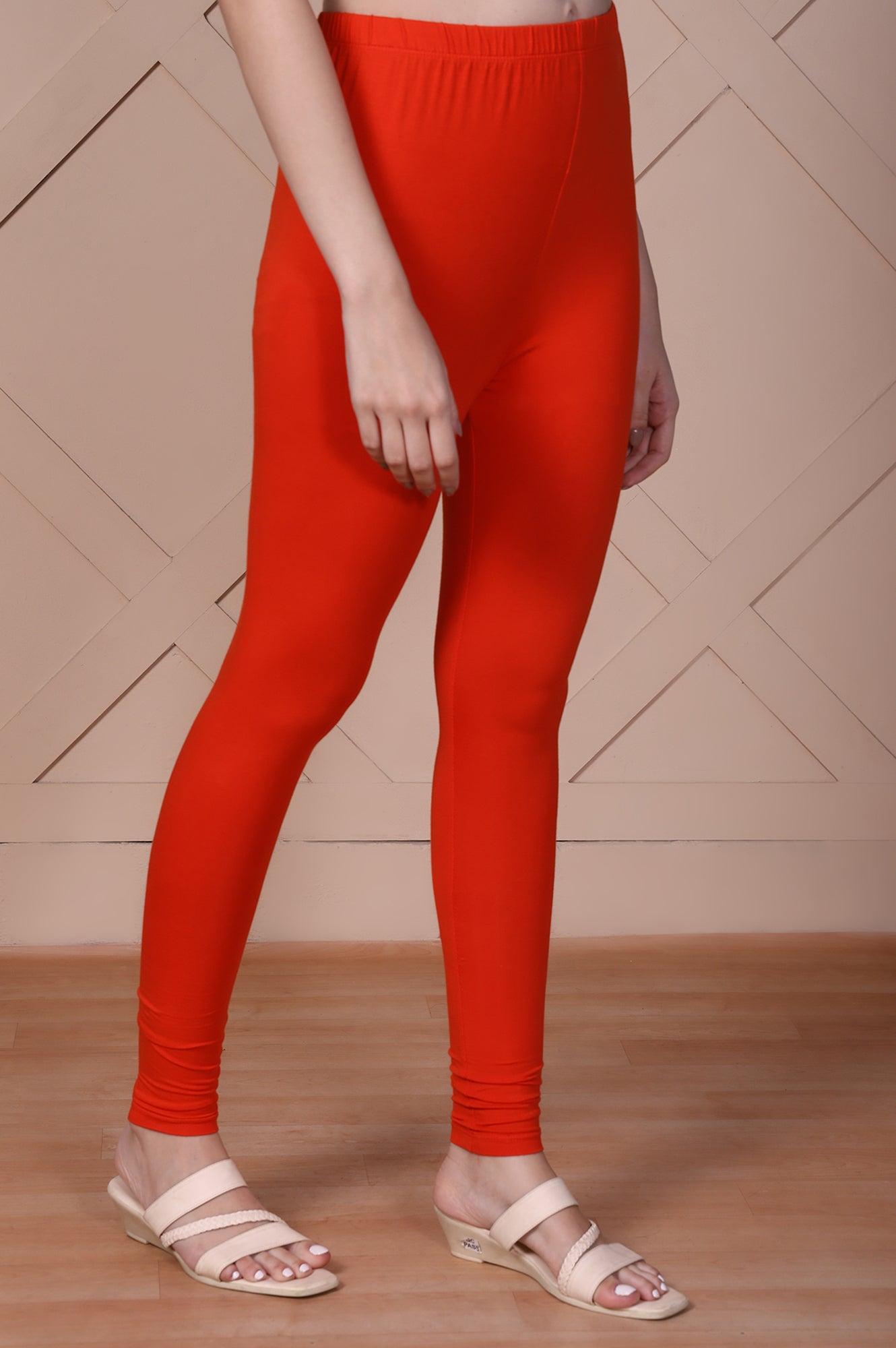 Bright Red Solid Ankle-Length Cotton Tights