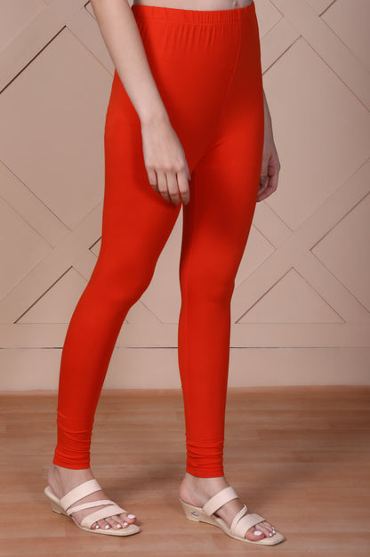 Bright Red Solid Ankle-Length Cotton Tights