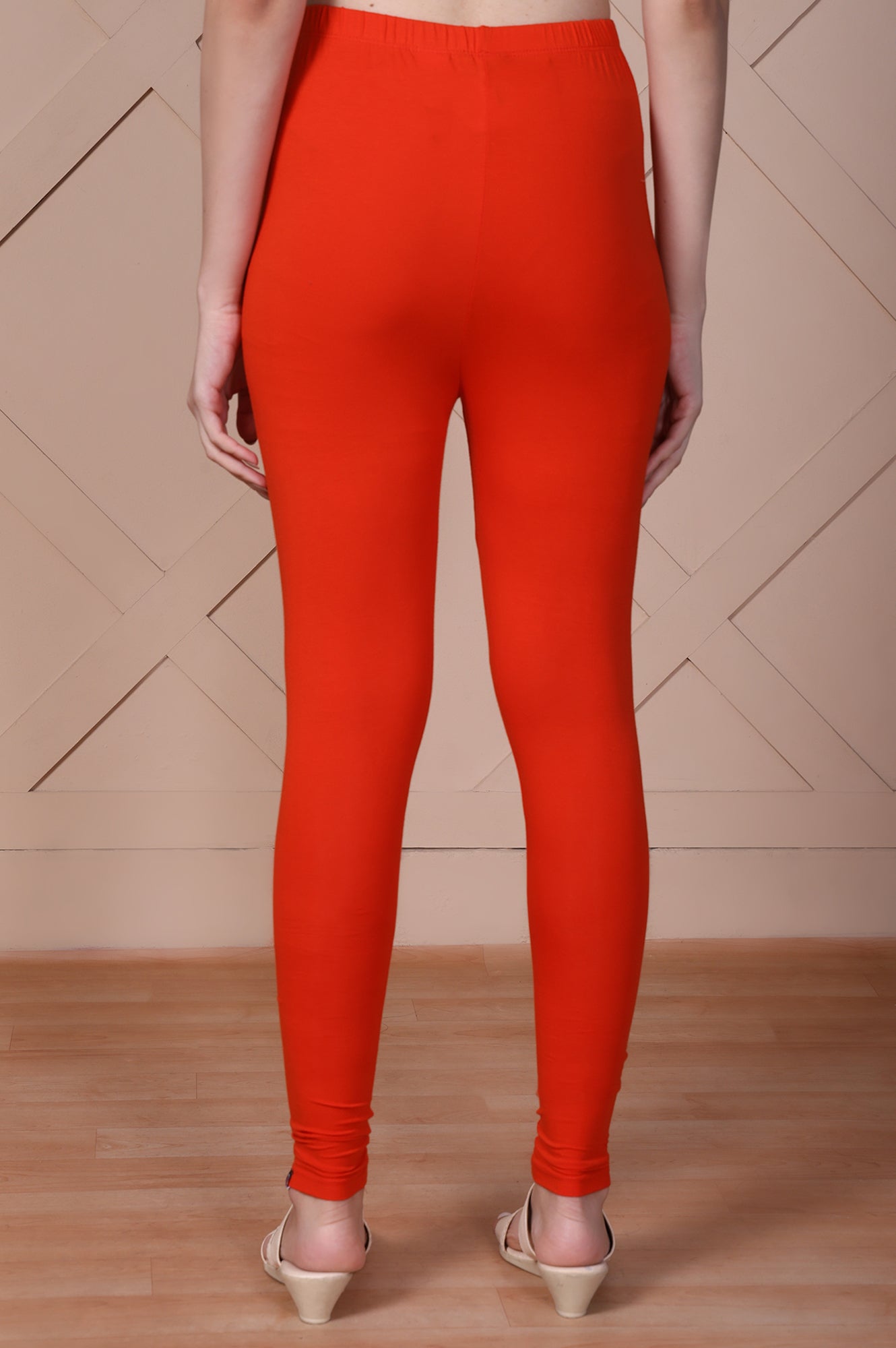 Bright Red Solid Ankle-Length Cotton Tights