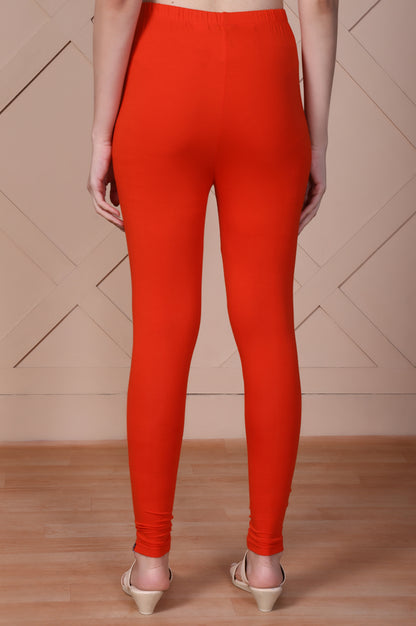 Bright Red Solid Ankle-Length Cotton Tights