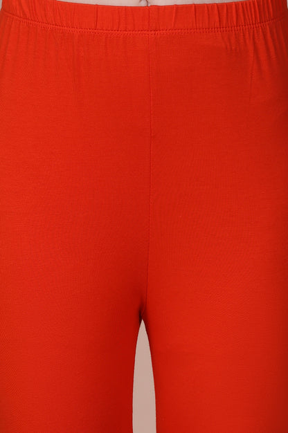 Bright Red Solid Ankle-Length Cotton Tights