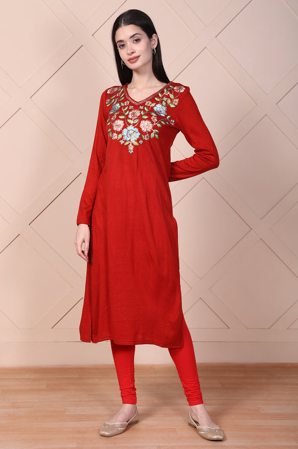 Red Solid Cotton Blend Skinny Fit Tights