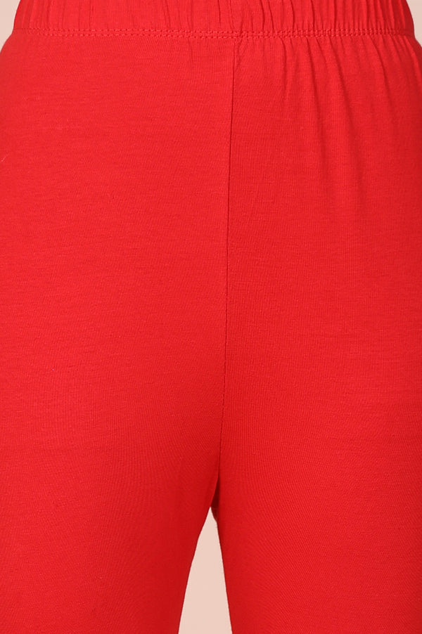 Red Solid Cotton Blend Skinny Fit Tights
