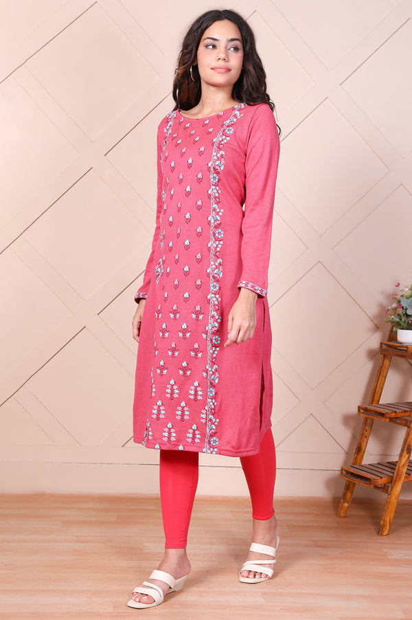 Pink Solid Ankle-Length Cotton Leggings