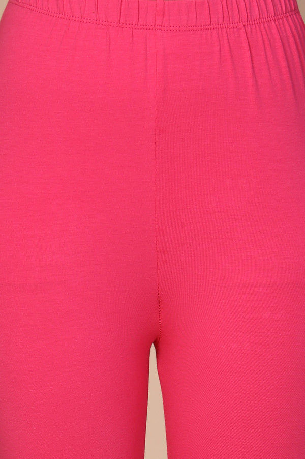 Pink Solid Skinny Fit Cotton Tight