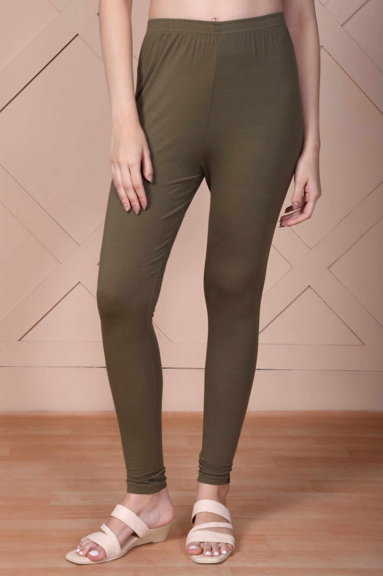 Olive Green Skinny Fit Ankle Length Cotton Tights