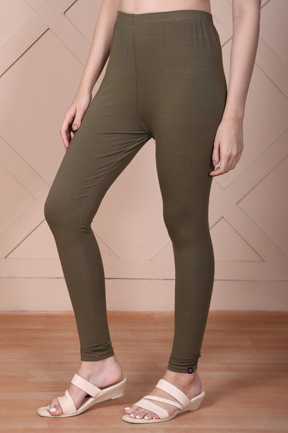 Olive Green Skinny Fit Ankle Length Cotton Tights