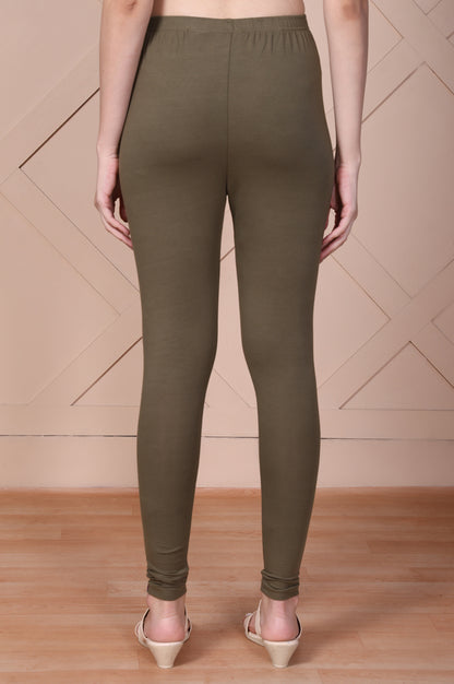 Olive Green Skinny Fit Ankle Length Cotton Tights