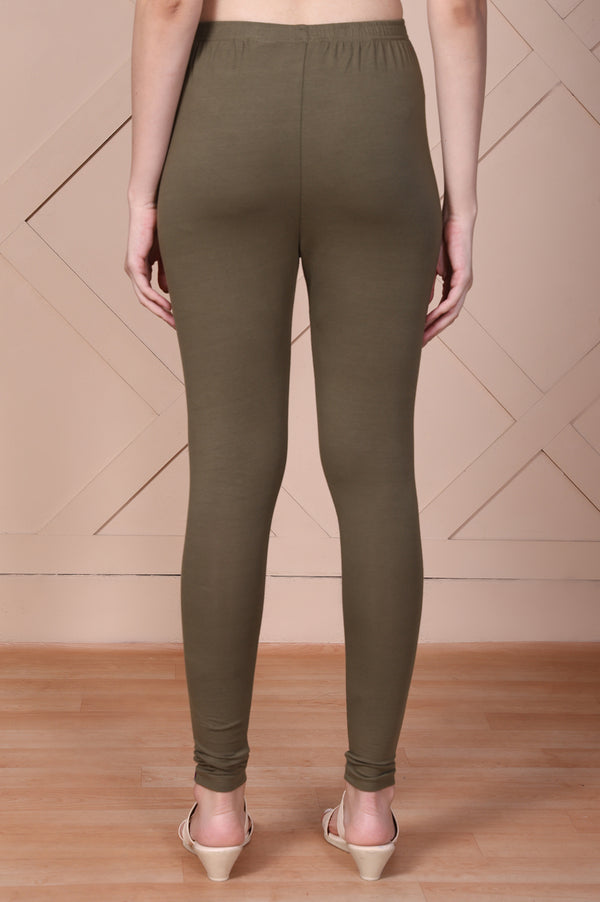 Olive Green Skinny Fit Ankle Length Cotton Tights
