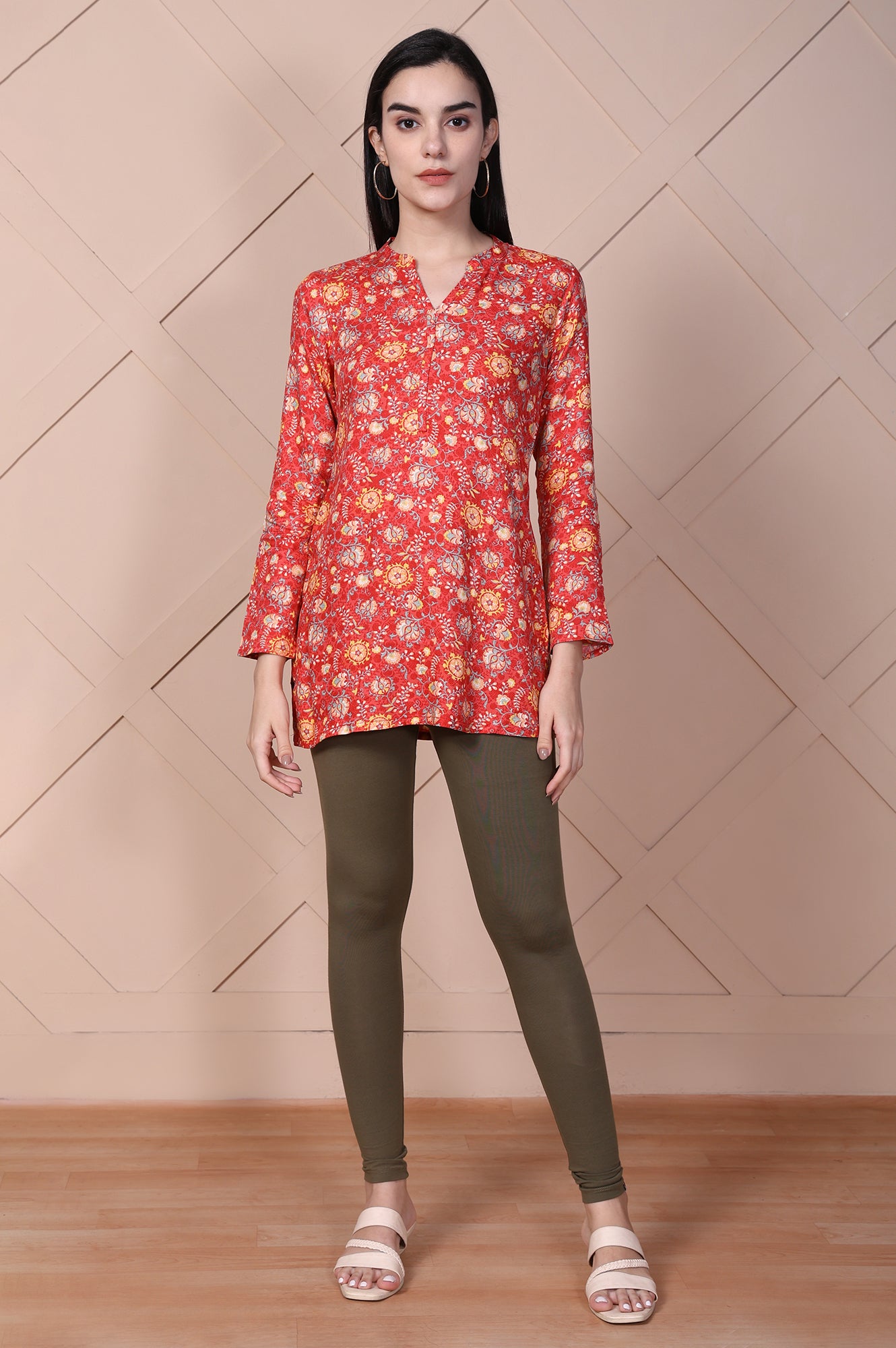 Olive Green Skinny Fit Ankle Length Cotton Tights