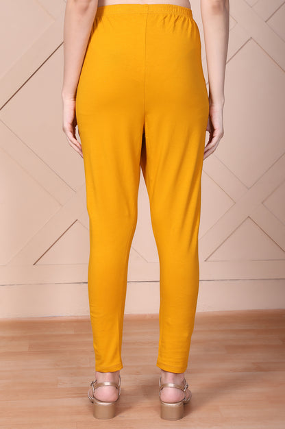 Mustard Solid High-Waisted Cotton Tights