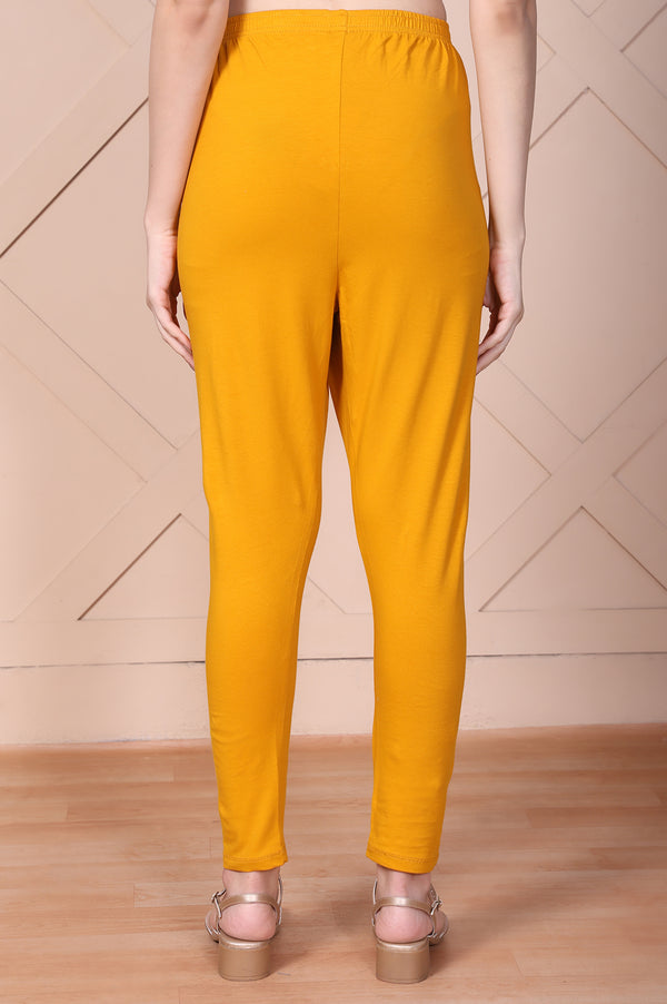 Mustard Solid High-Waisted Cotton Tights