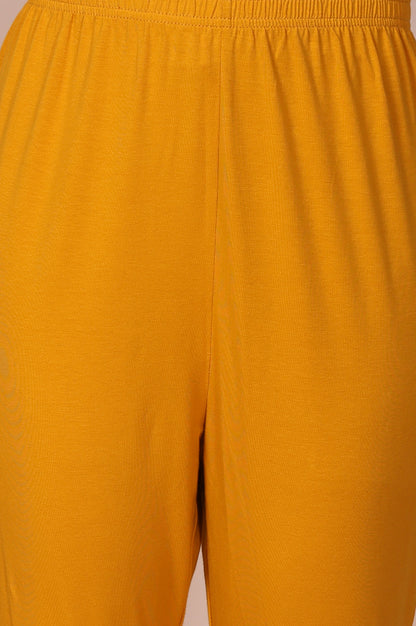 Mustard Solid High-Waisted Cotton Tights