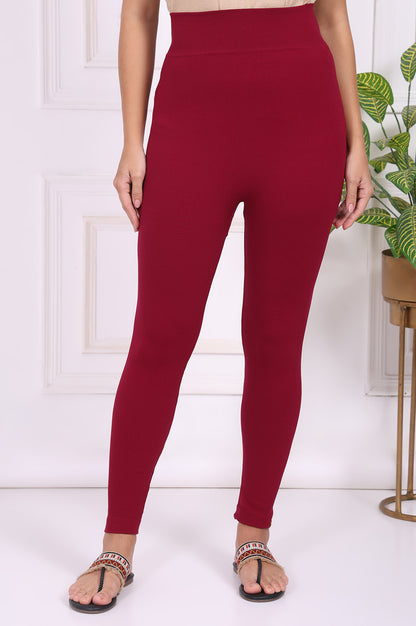 Maroon Textured Skinny Fit Tights