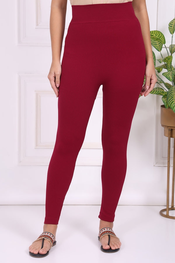 Maroon Textured Skinny Fit Tights
