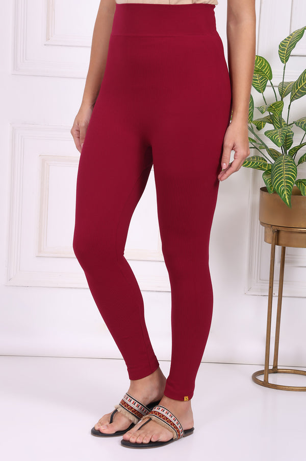Maroon Textured Skinny Fit Tights