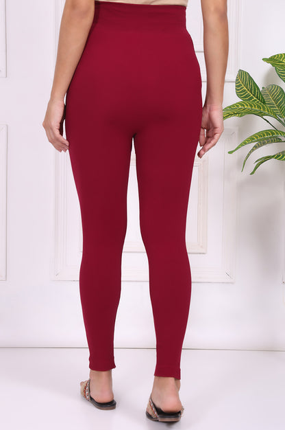 Maroon Textured Skinny Fit Tights
