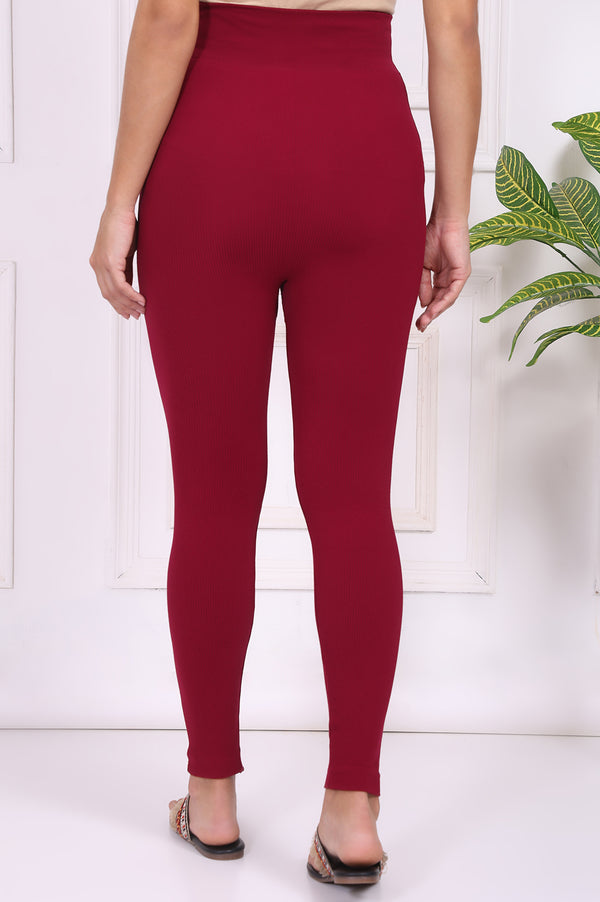 Maroon Textured Skinny Fit Tights
