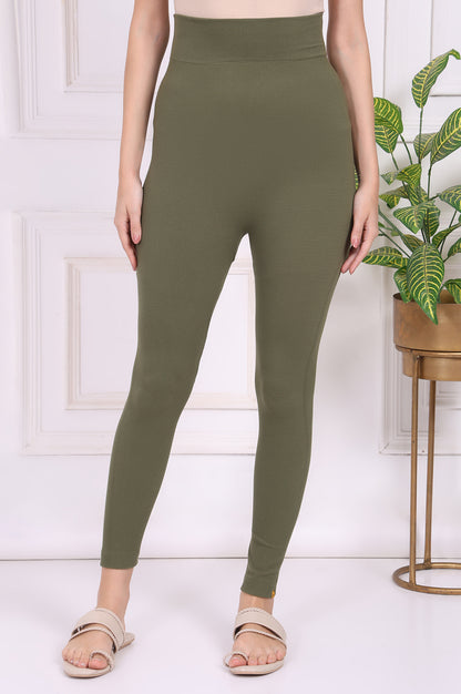 Green Textured Skinny Fit Tights