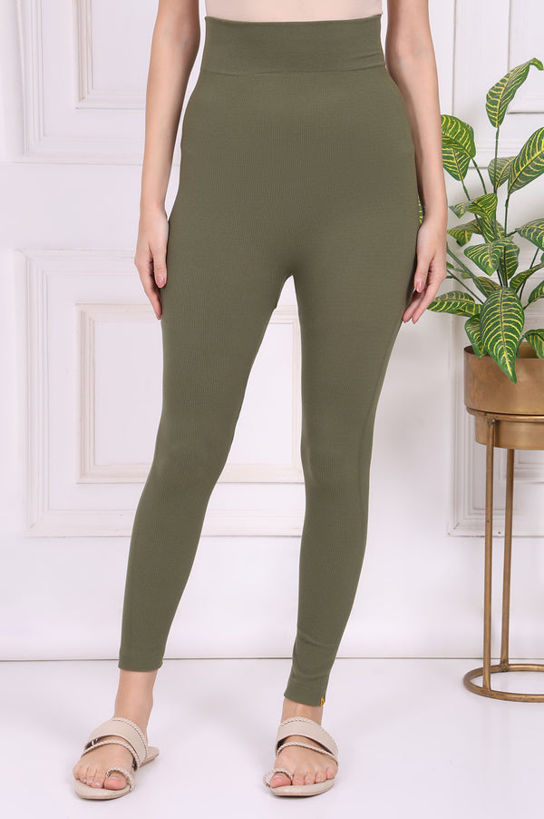 Green Textured Skinny Fit Tights