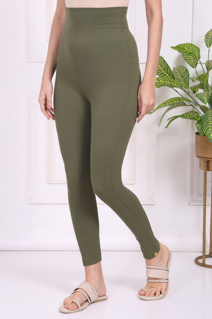 Green Textured Skinny Fit Tights