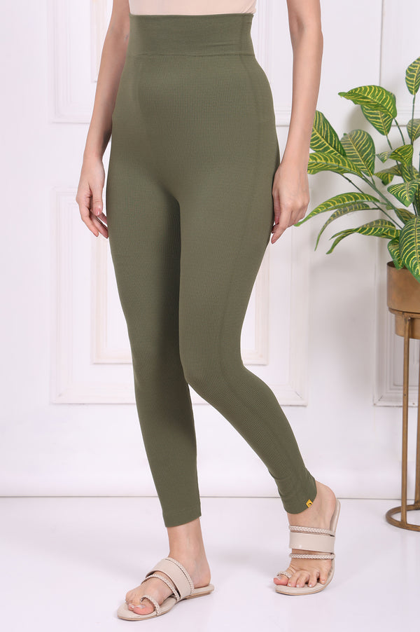 Green Textured Skinny Fit Tights