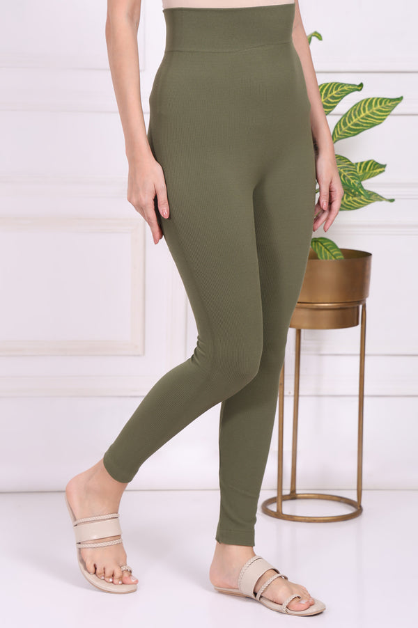 Green Textured Skinny Fit Tights