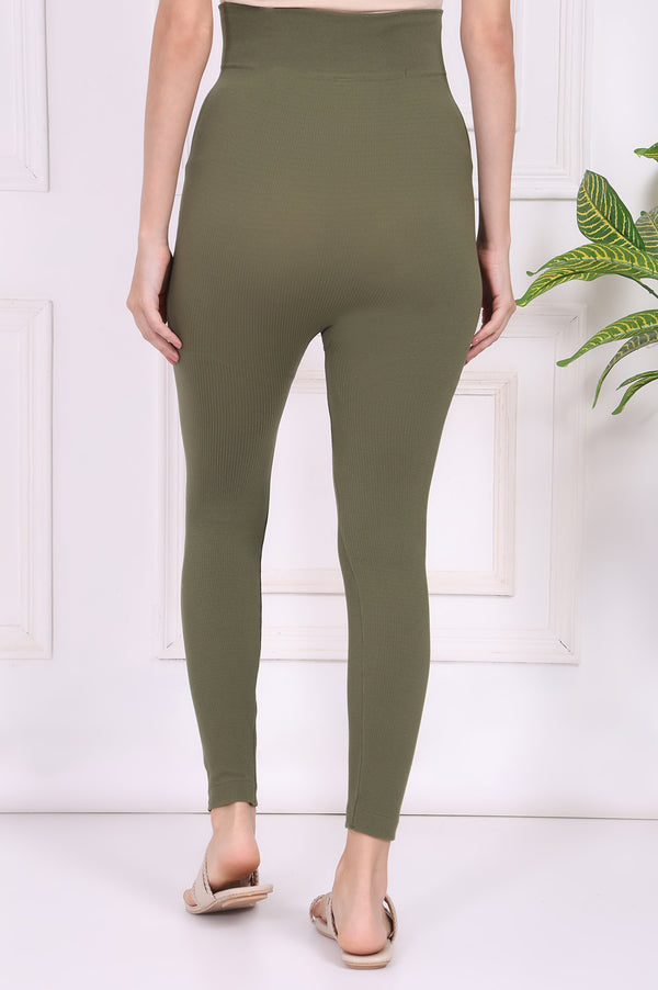 Green Textured Skinny Fit Tights