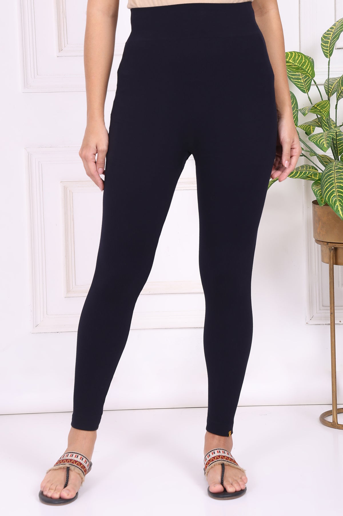 Navy Blue Textured Skinny Fit Tights