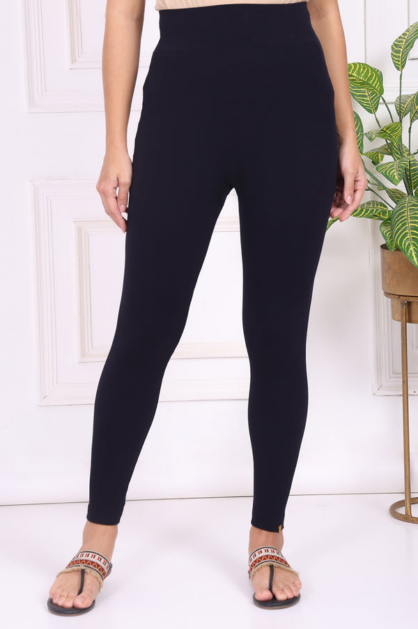 Navy Blue Textured Skinny Fit Tights