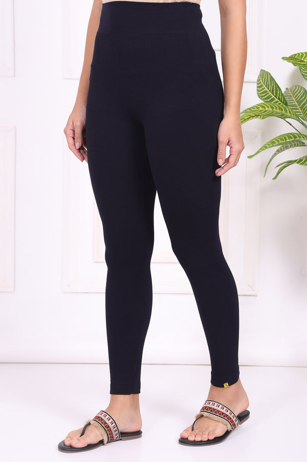 Navy Blue Textured Skinny Fit Tights