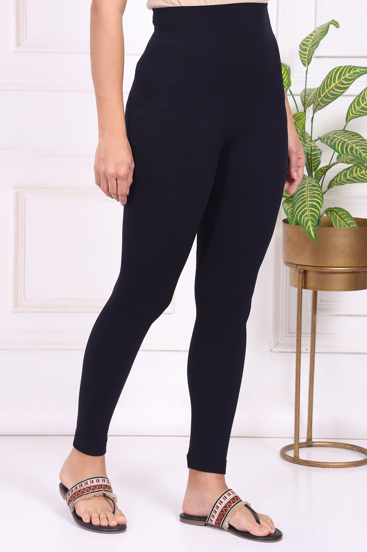 Navy Blue Textured Skinny Fit Tights