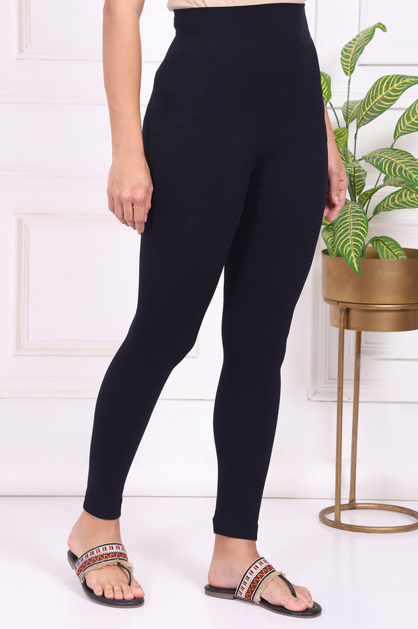 Navy Blue Textured Skinny Fit Tights