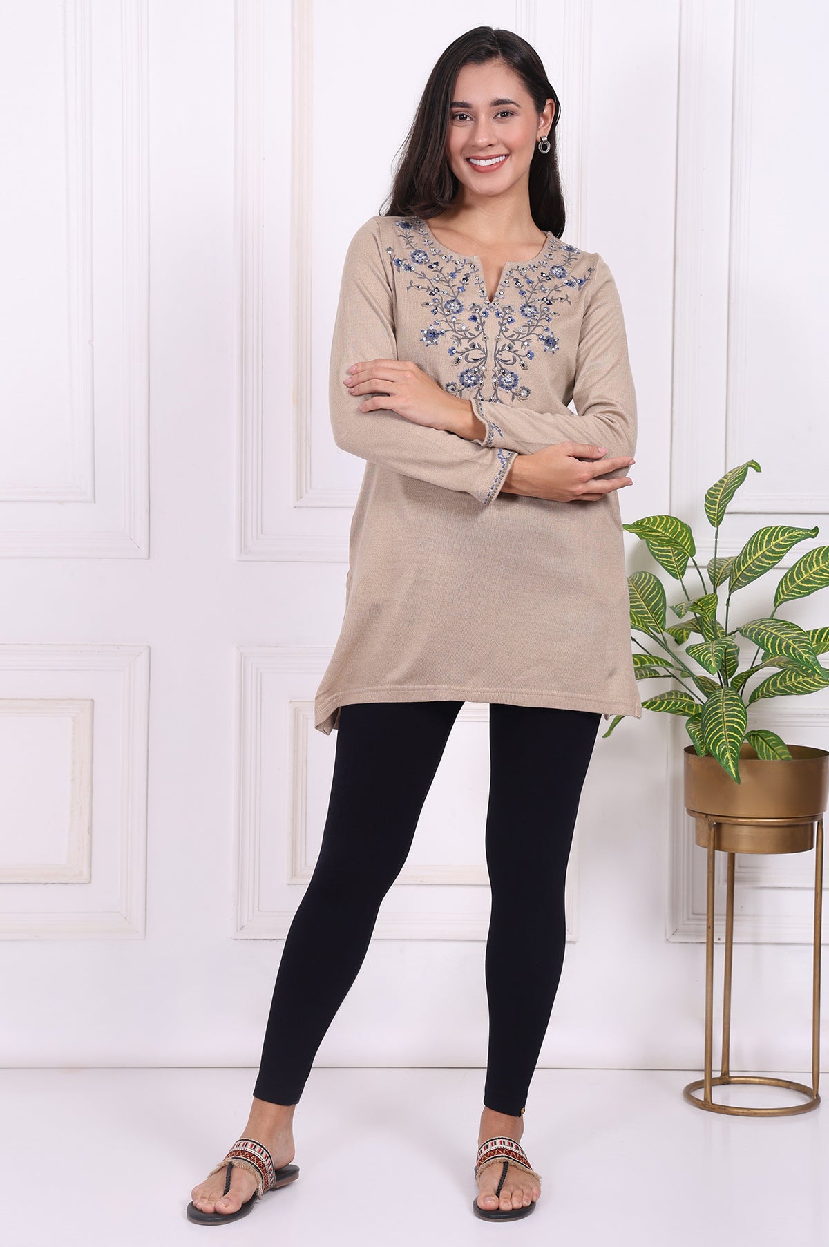 Navy Blue Textured Skinny Fit Tights