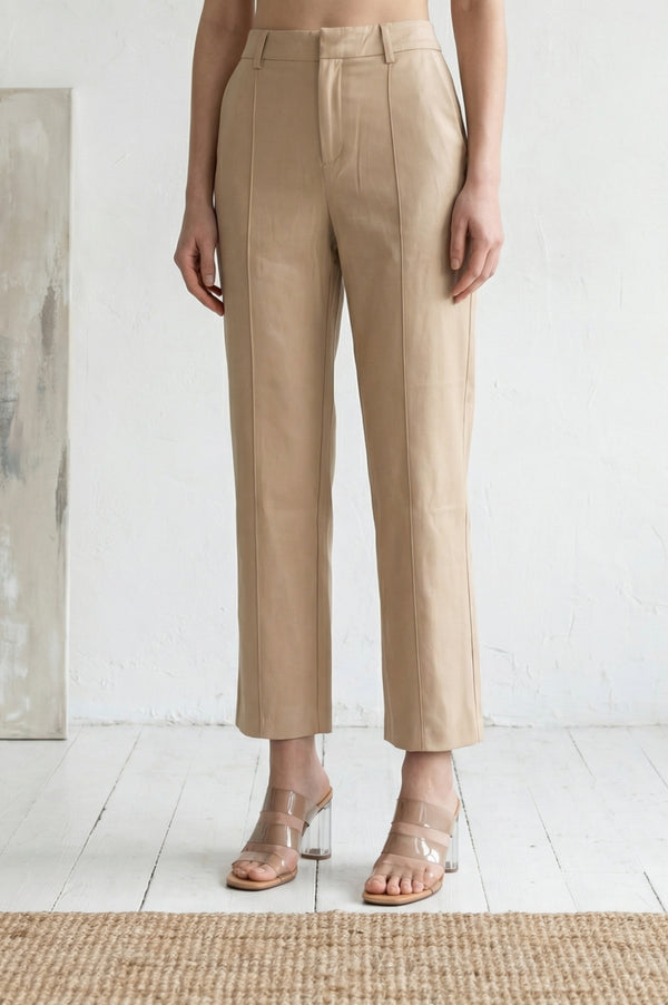Light Gold Solid Pintucks Straight Fit Ankle Length Trousers