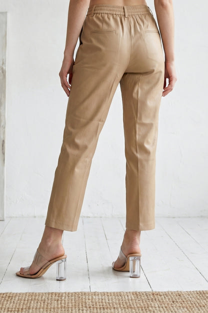 Light Gold Solid Pintucks Straight Fit Ankle Length Trousers