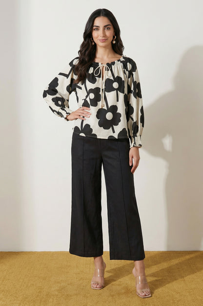 Black Solid Rayon Wide Leg Ankle Length Trousers