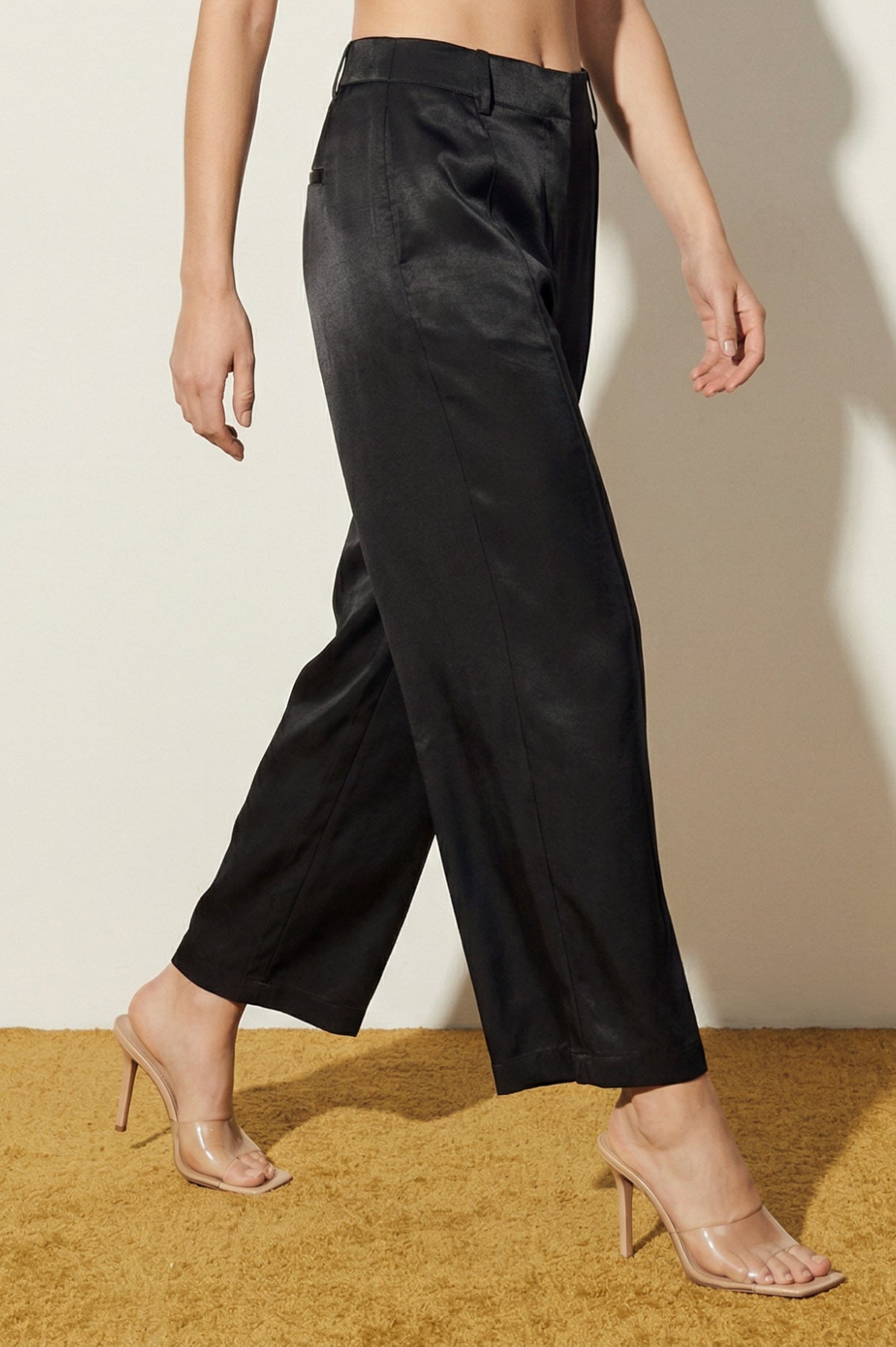 Black Solid Rayon Wide Leg Ankle Length Trousers