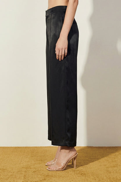 Black Solid Rayon Wide Leg Ankle Length Trousers