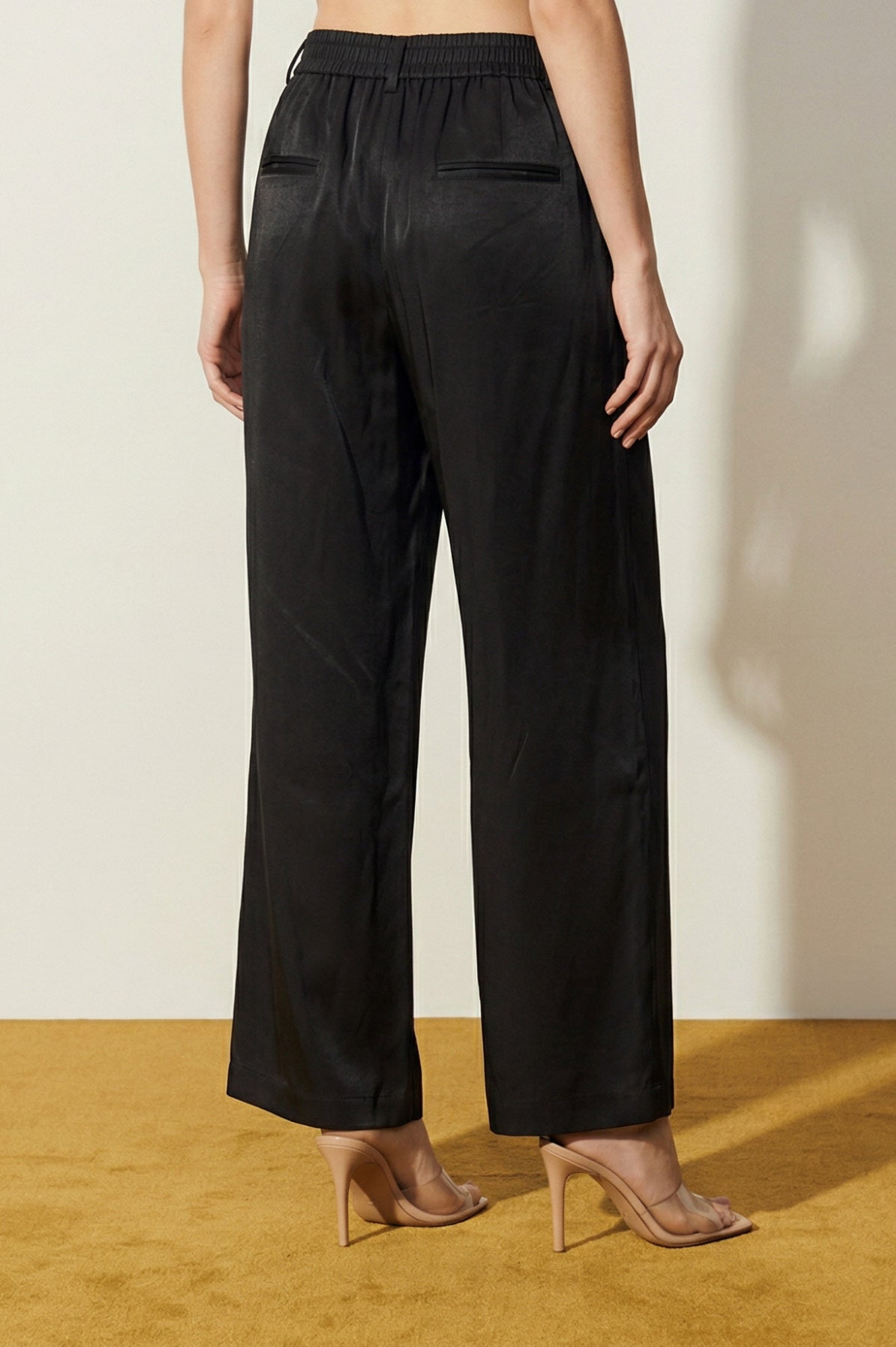 Black Solid Rayon Wide Leg Ankle Length Trousers
