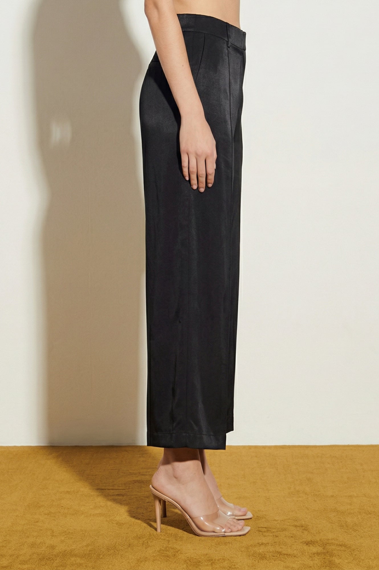 Black Solid Rayon Wide Leg Ankle Length Trousers