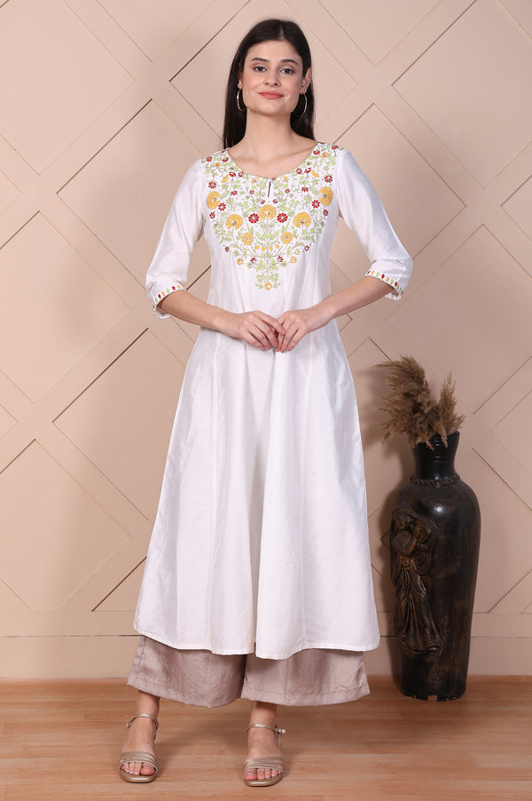 Beige Solid High Rise Ankle Length Wide Leg Trouser