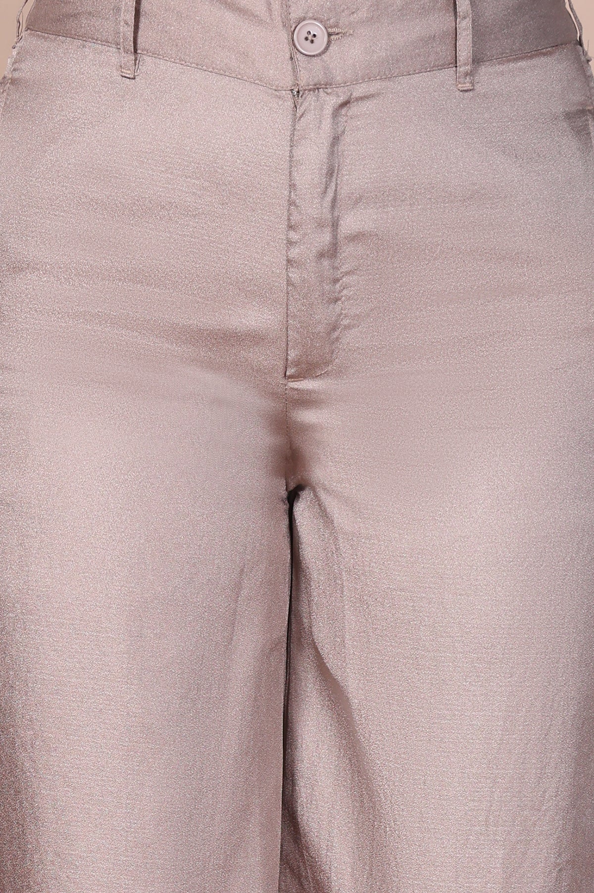 Beige Solid High Rise Ankle Length Wide Leg Trouser