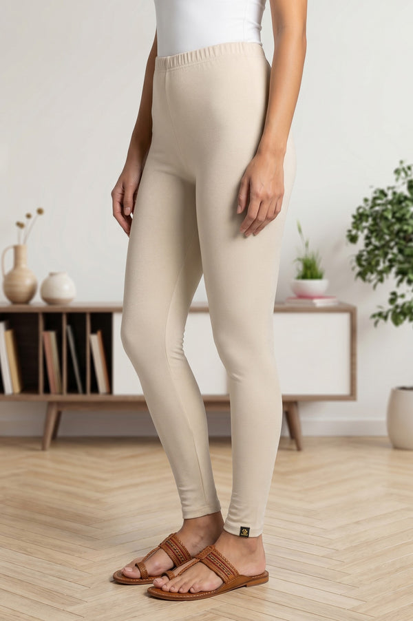 Light Beige Jacquard Ankle Length Leggings