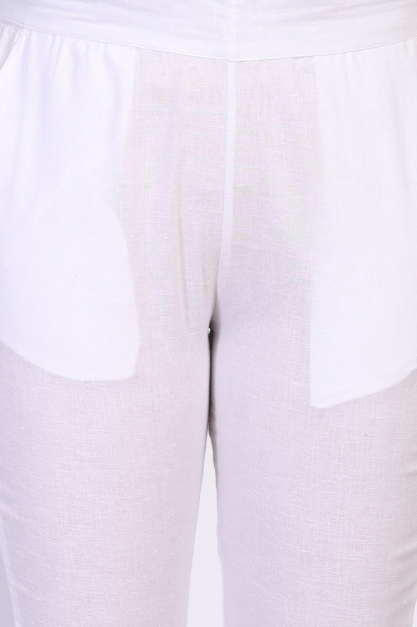 White Lace Trim Slim-Fit Cotton Pant