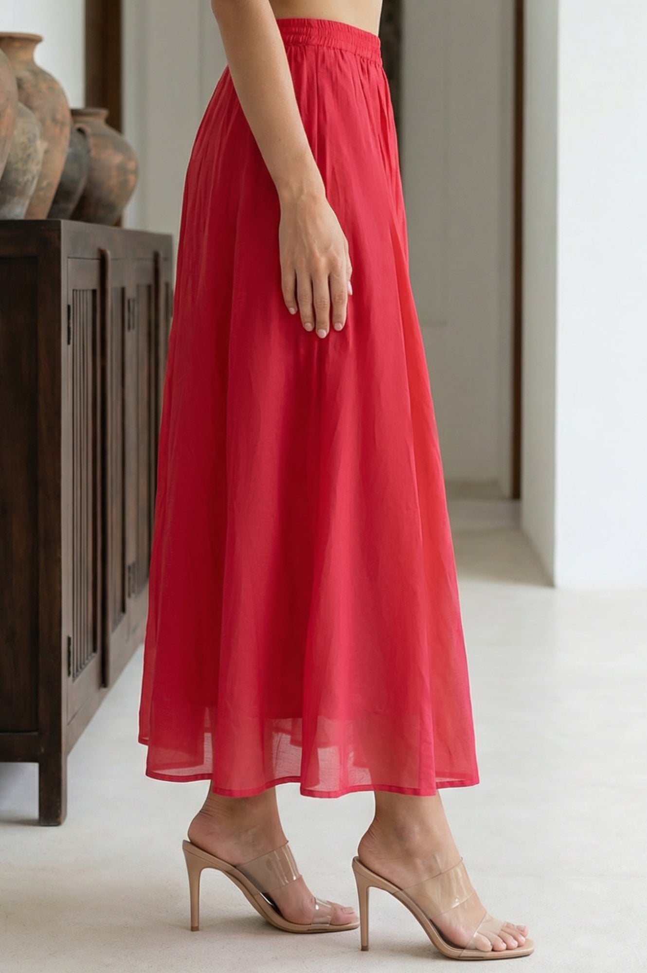 Fuchsia Solid Chanderi Wide Leg Flared Ankle Length Culottes