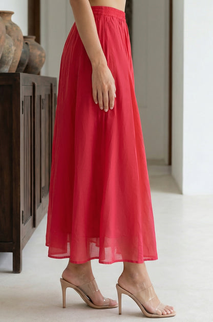 Fuchsia Solid Chanderi Wide Leg Flared Ankle Length Culottes
