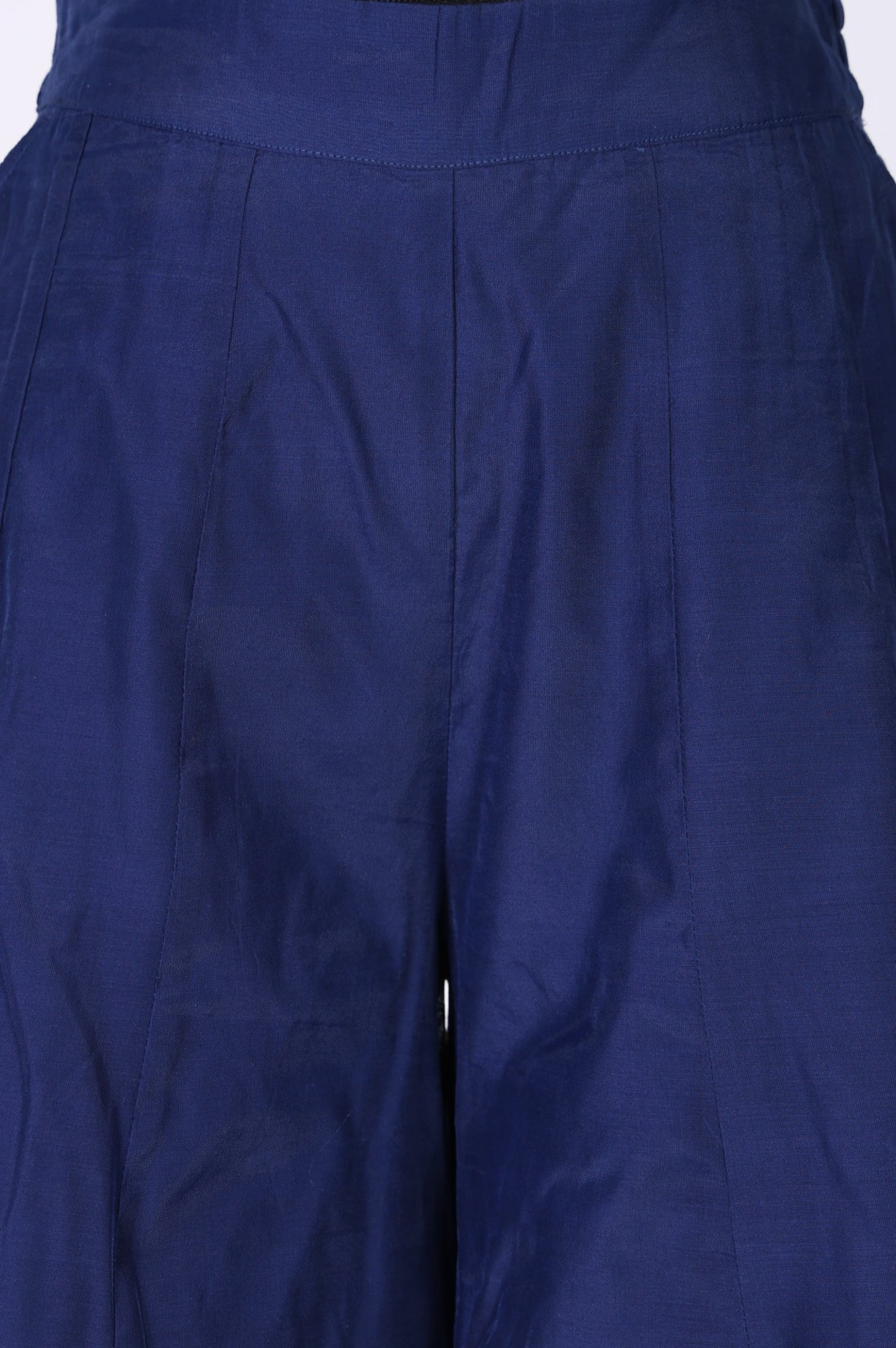 Navy Blue Solid Chanderi Flared Ankle Length Cullotes