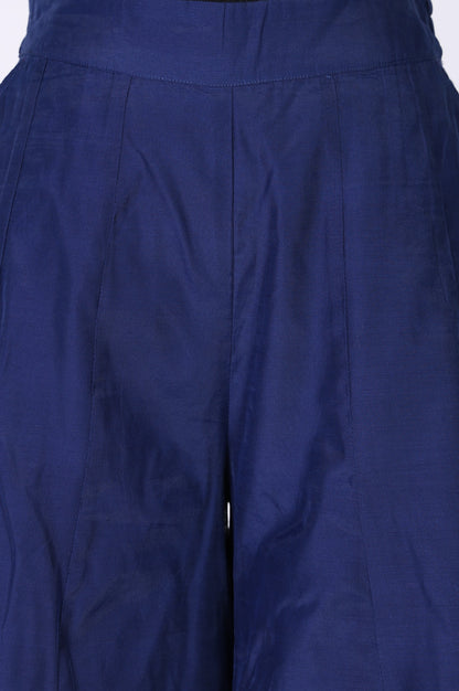 Navy Blue Solid Chanderi Flared Ankle Length Cullotes