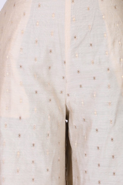 Cream Solid Chanderi Ankle Length Straight Pants
